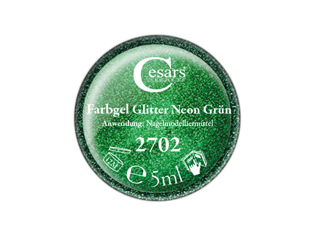 Cesars Farbgel Glitter Neon Grün 5ml